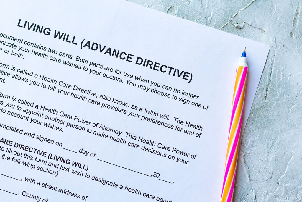 Advance Decision document showing clear medical wishes for when someone cannot communicate in hospital Living Will