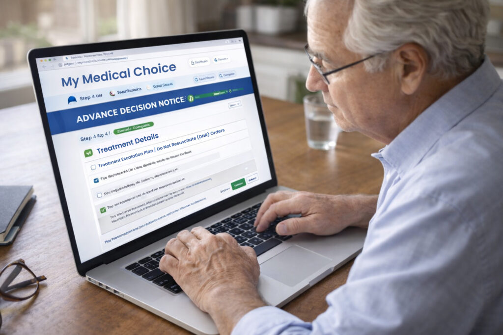 person filling in online Advance Decision Notice form